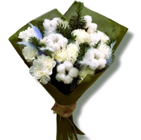 Букет из диантусов с хлопком Праздничный волшебник