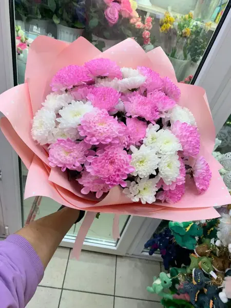 Букет из кустовых хризантем Клубничный пломбир