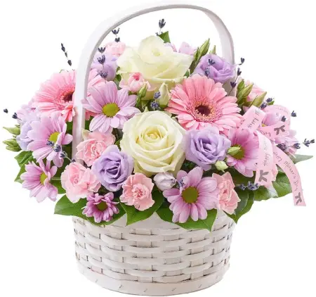Корзина из роз, эустом, гербер и кустовых хризантем Гармония
