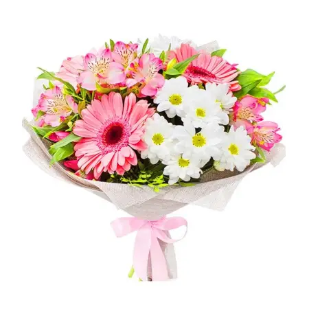 Букет из гербер, хризантем и альстромерий Цветные краски