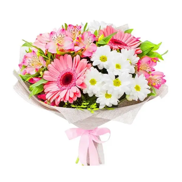 Букет из гербер, хризантем и альстромерий Цветные краски