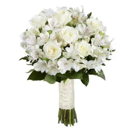 Букет невесты из белых роз и альстромерий