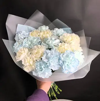 Букет из голубых и кремовых гвоздик Кармен
